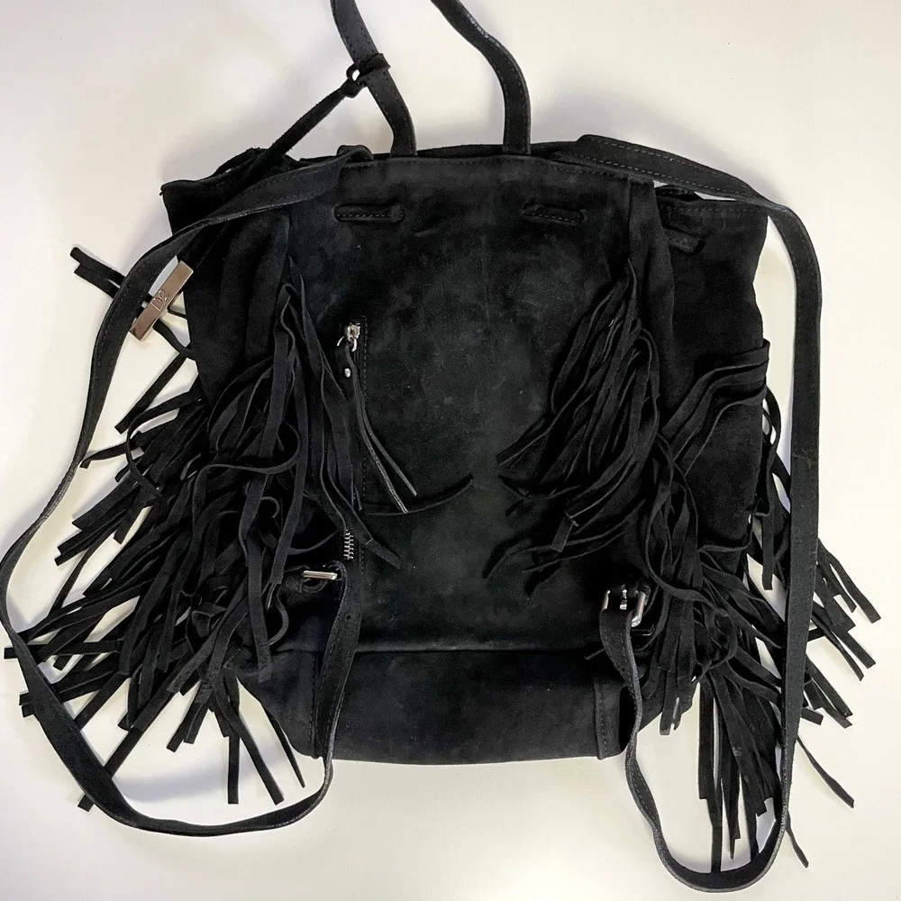D2 Suede Fringe Backpack Boho Western Black Leather Coastal Cowgirl Festival